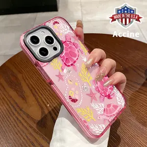 Phone case for iPhone 16 Pro Max 15 Plus 14 13 12 11 Pink Turtle Non-Yellowing Silicone Transparent Drop Protective Cover