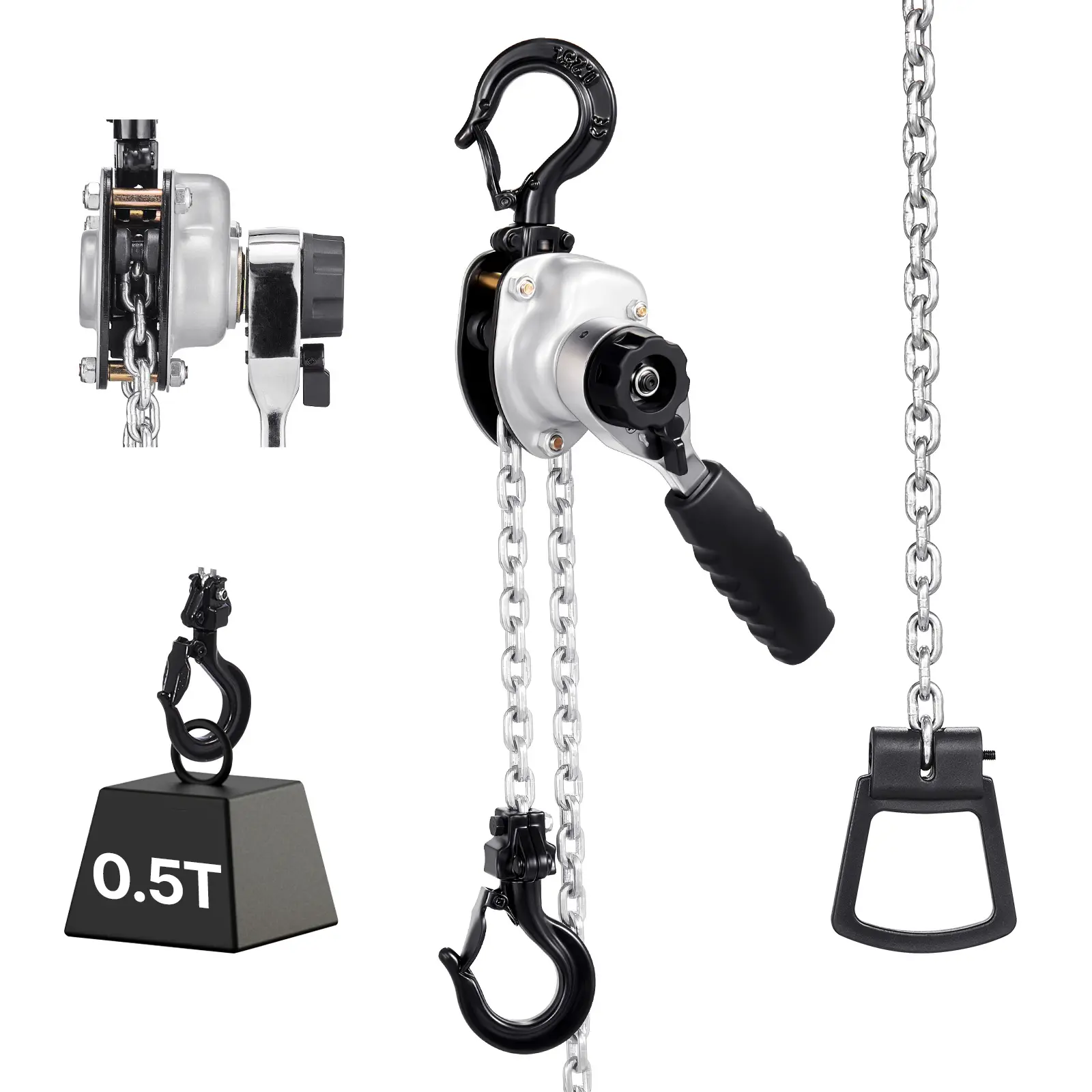 【Summerfinds】VEVOR Manual Lever Chain Hoist, 1/2T 1100LBS Heavy Duty Come Along, 10FT Lift, G80 4mm Alloy Steel Chain, Dual Pawl Brake, 360° Rotating Hooks, 360° Rotating Ergonomic Handle, Storage Bag for Warehouse Construction Industrial Tasks