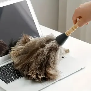 Natural Ostrich Feather Duster, Wooden Handle Dust Brush, Anti-Static Car Dust Remover, Portable Cleaning Tool, Home & School Supplies