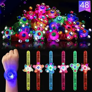 LED Glowing Fidget Spinner Bracelet Party Gift Set, 12/24/48 Pieces Pinata Candy Bags, Perfect for Dark Parties, Colorful and Fun, Glow in the Dark