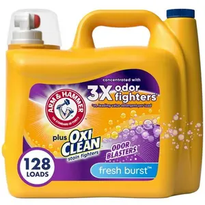 ARM & HAMMER Plus OxiClean Odor Blasters Fresh Burst 128 Loads Liquid Laundry Detergent with 3X Odor Fighters and Odor Blasters