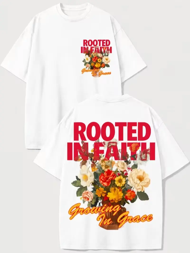Rooted In Faith Vintage Oil Painting Floral Double Print Loose Cotton T-shirt