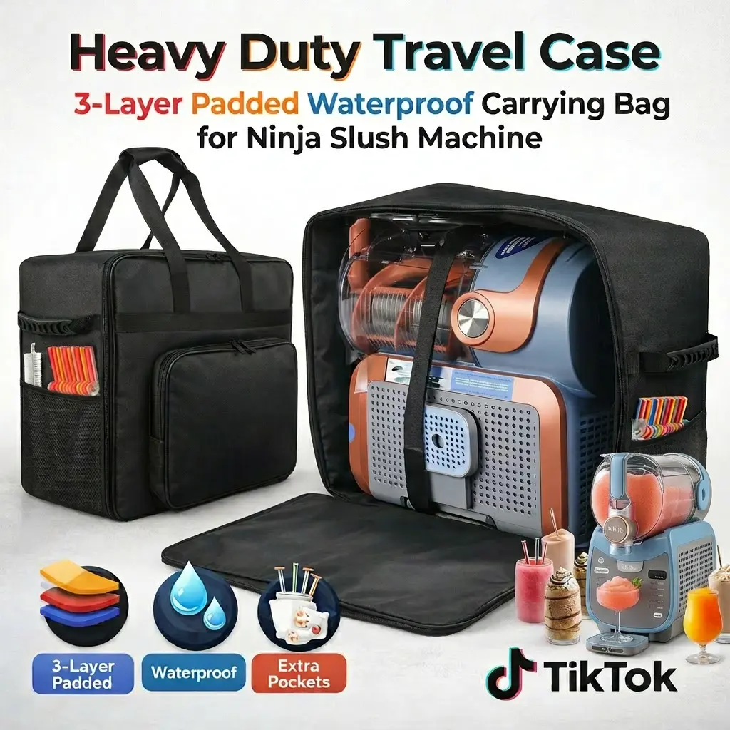 Multifunctional Durable Heavy Duty Travel Case for Ninja SLUSHi Max FS605, 3-Layer Padded Waterproof Carrying Bag, Portable Home Organizer Storage Bag with Pockets for Cups & Straws, Multifunctional Travel Bag, Durable Travel Bag,summervibes
