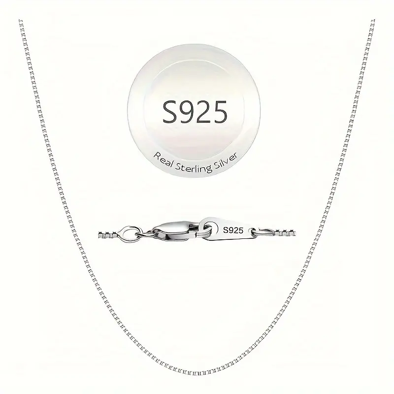 S925 Sterling Silver Elegant Female Adults' Necklace, Italian Box Chain with Lobster Clasp, Slim Design, 16/18/20/22/24 in Sizes, Ideal for Pendant Matching, 16 Inches