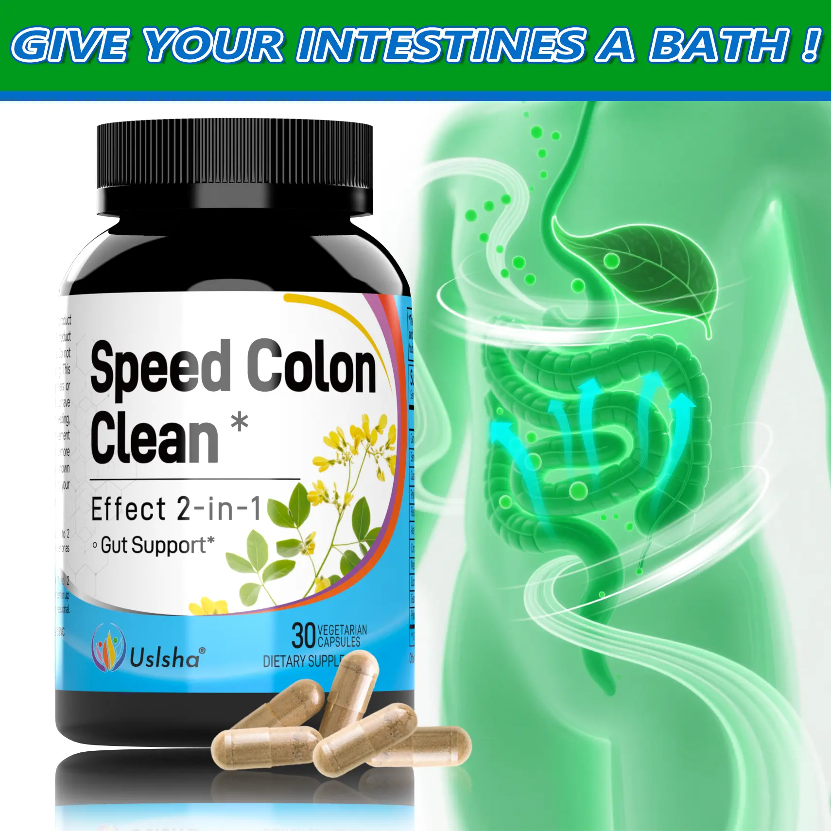 USLSHA 15-Day Gut & Colon Cleanse | Garcinia Cambogia, Cascara Sagrada & Psyllium Husk | Digestive Support & Fiber | 30 Veg Capsules