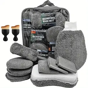 11 Piece Microfiber Car Cleaning Kit, Includes Tire Brush, Scratch Remover Pad, Detail Sponge, Soft Gloves, Durable Cleaning Tools, Essential Internal External Care, Car Cleaning Supplies, Car Washing Kit