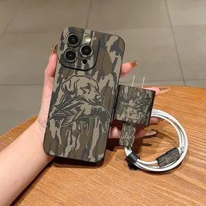 5 Piece Set Camouflage Hunting Smartphone Phone Case, Charger Head Cover, Cable Protector, Storage Rope, Anti-Drop Shockproof Protective Tpu Smartphone Casing for iPhone 6-17 Pro Max Accessories