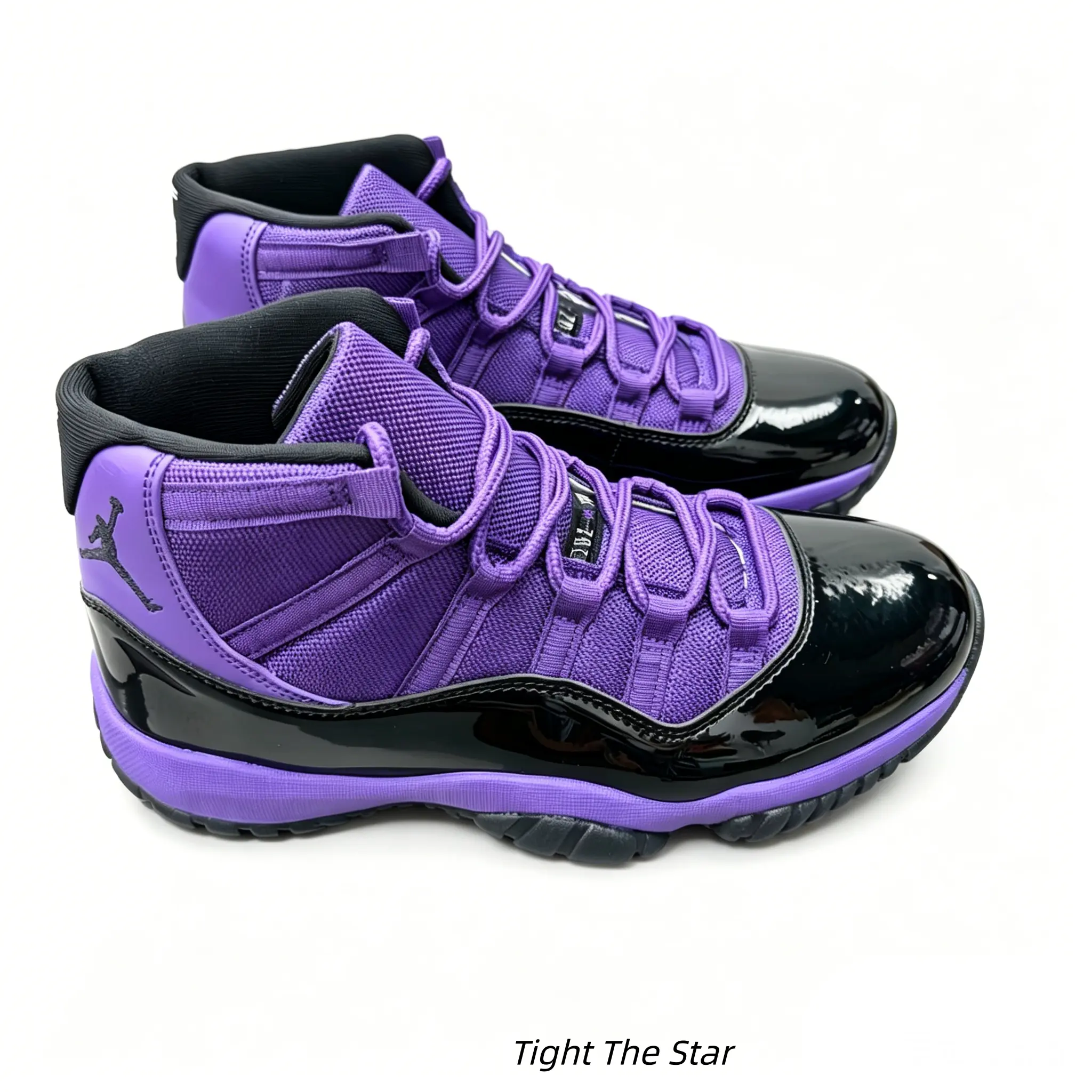 Rich Purple Fabric Upper High Cut Retro Sneakers Patent Shiny Black Toe Purple Cushioned Midsole Non-slip Textured Outsole Casual Basketball Footwear for Daily Street Wear