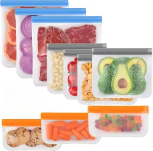 10 Pack Dishwasher Safe Reusable Bags, Leakproof Reusable Freezer Bags, BPA Free Food Storage Bags for Marinate Food Travel - 3 Gallon 4 Sandwich 3 Snack