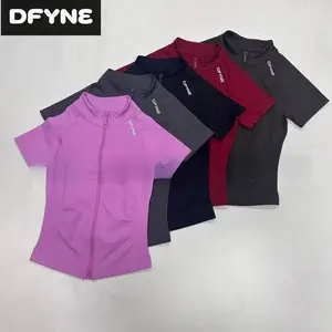 DFYNE's new zip-up short-sleeved shirt!Slim fit yoga and fitness jacket, sporty and casual women's wear, suitable for fitness and running.