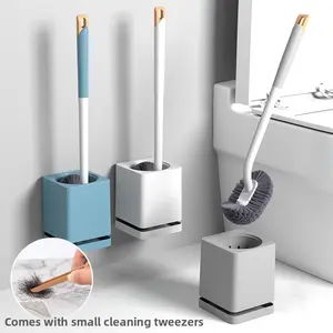 Home-use no-drill toilet brush with base, wall-mounted long-handled toilet brush, high-quality plastic wall-mounted toilet brush