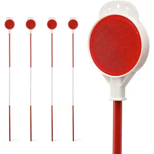 Driveway Markers with Reflective Tape 4 count 50 Inch Height Metal Poles for Parking Lots, Walkways, Ski Slopes Road (0.5 Inch Diameter Poles)