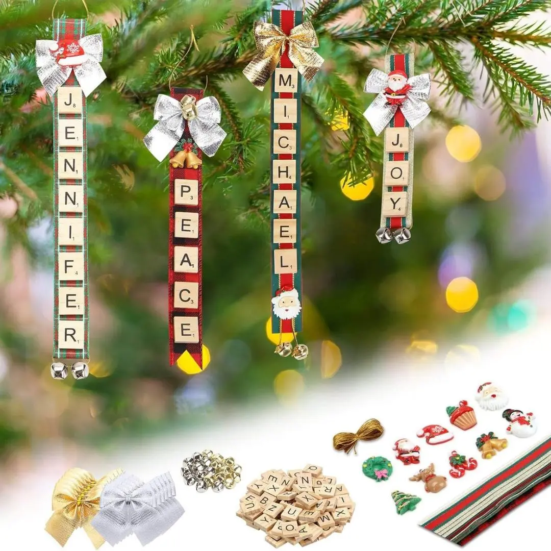 Christmas Ornaments Tree Decorations Personalized Crafts for Girls Adults Kids Kit DIY Ribbon Letter Tiles Bells Rustic Stockings Name Tags Hanging Xmas Decor for Gifts Wreath Room Holiday christmas decorations