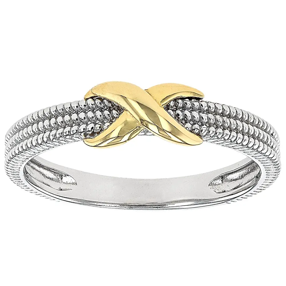 JTV Sterling Silver & 18k Yellow Gold Over Sterling Silver 5mm Polished & Textured Infinity Ring