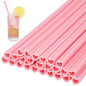 100 PCS Valentine's Heart Straws, Pink Love-Shaped PP Straws, Romantic Party Supplies & Drink Decorations, Home Bar Accessories