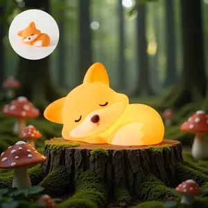 2026 LED Glow Fox Night Light - Dimmable Silicone Nursery Lamp, Touch-Activated Bedside Light for Kids & Toddlers, USB Rechargeable Animal Decor, Night light