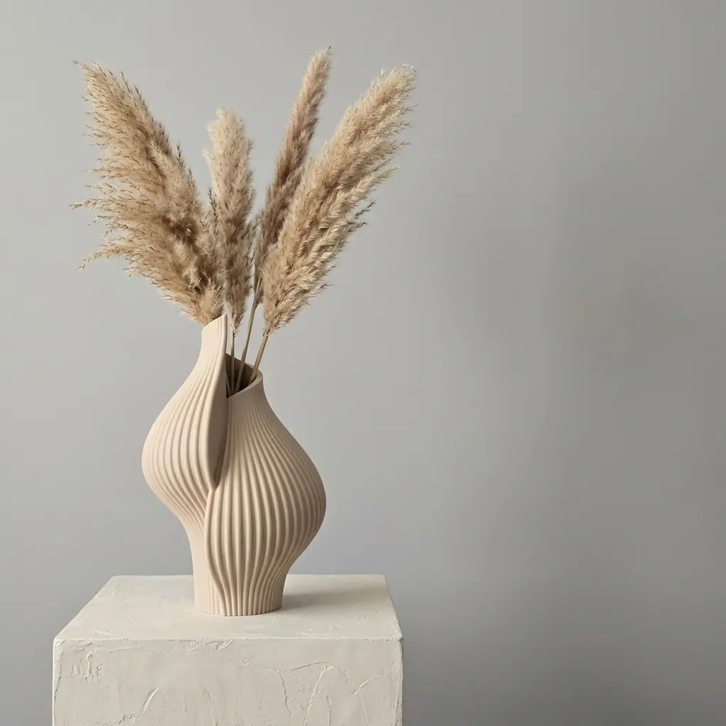 Modern Sculptural Vase, Ribbed Flame Vase, Minimalist Home Decor, Neutral Contemporary Vase, Artistic Table Centerpiece, Unique Statement Vase, Decorative