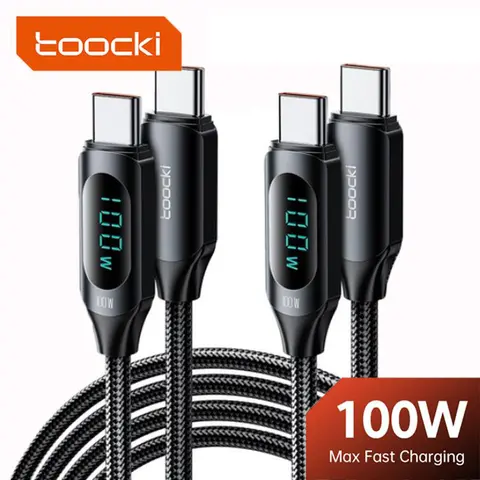 Toocki USB C Connector Charging Cables (1PCS/2PCS) - 5A 100W PD Fast Charging Electronic Mobile Accessory, 480Mbps Data Transfer, LED Display, 3.3ft Nylon Braided Cable, Compatible with iPhone 15 Plus Pro Max, Galaxy Smartphones, iPad Pro Tablets