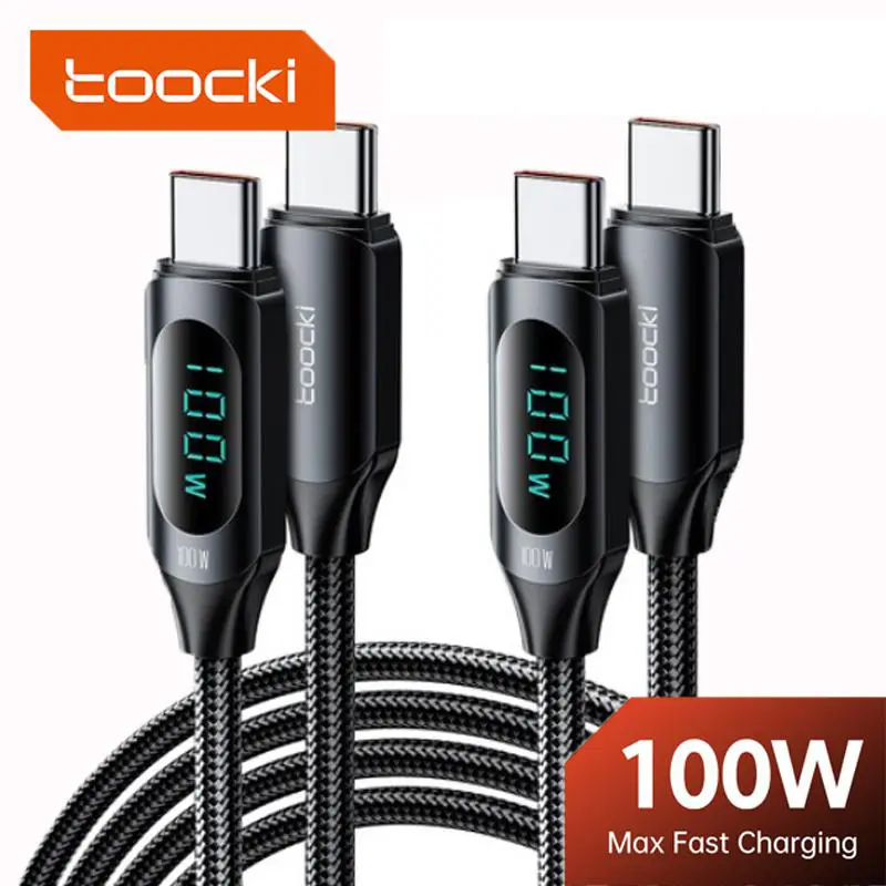 1PCS or 2PCS USB C to USB C Cable Type C Fast Charge PD 5A 100W C to C Super Fast Charging with LED Display, USB C Charging Cable 480Mbps Data Nylon Braided Cable for iPhone 15 Plus Pro Max Galaxy iPad Pro fast charger fast charge usb cable