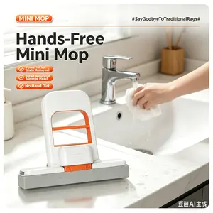 2026 New Upgrade Mini Wring System Mop, Portable Hands-Free Reusable Washable Wet-Dry Mop with Included Sponge, Ideal for Small Spaces & Bathroom Kitchen Cleaning (Orange), Hands-Free Mops, Reusable Washable Mops