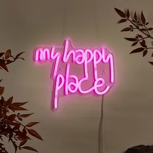 Neon Sign, 1 Count My Happy Place Neon Sign, Decorative Neon Light, Wall Hanging Decor for Home Living Room Bedroom, Home Decor, Led Signs, Led Neon Lights