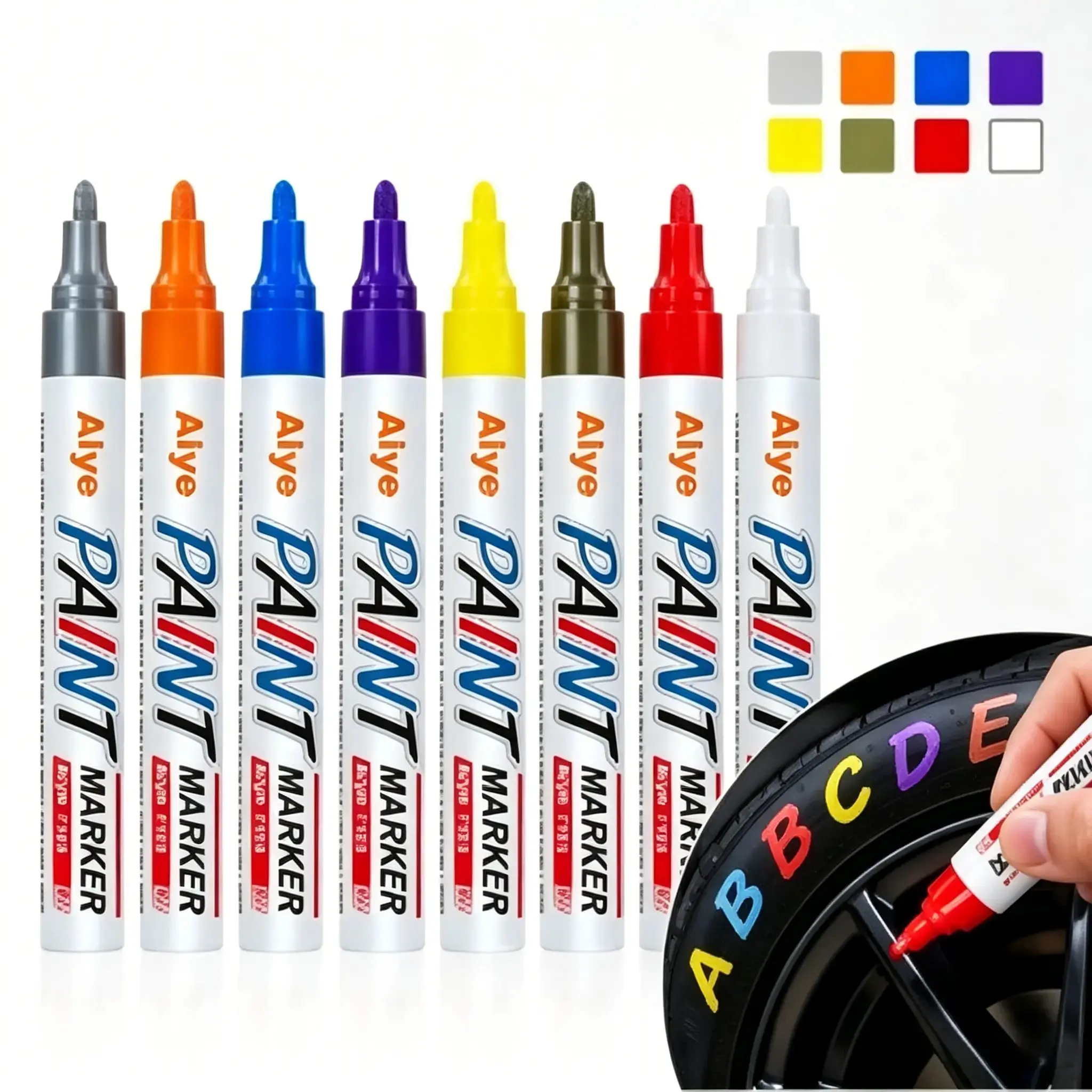 Automotive Tire Paint Markers - 12 Color Oil-Based Permanent Markers, Medium Tip, Quick-Dry, Waterproof for Metal, Wood, Rubber (Car Washing & Maintenance Paint Repair Tools)