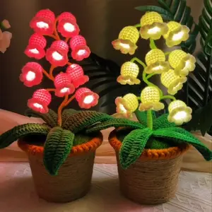 Handmade Crocheted Halloween Lily of the Valley LED Lantern Multi-color lighting   DIY Spooky Card  Pumpkin Party Prop/Christmas Decor/Heartfelt Valentine's Gifts/Mother’s Day Gift Handmade Flower Lamp Bedside Nightlight