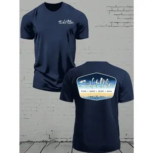 Salt Life Fish Surf Dive Sail Distressed Oversized Graphic Tee Men's Short Sleeve Pure Cotton T-Shirt Loose Fit, Y2K Streetwear Vintage Casual Ocean Lifestyle Aesthetic Baggy 100% Cotton Pullover Gift