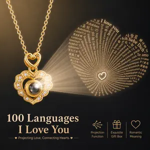 ARPURRAINA 100 Languages I Love You Night Projection Heart Pendant Necklace for Women, Stainless Steel Chain with Zircon Snowflake Charm, Romantic Gift for Her Girlfriend Wife Valentine's Day Anniversary Christmas