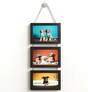 4x6 Inch Hanging Picture Frames with 3 Openings, Rustic Wood Wall Photo Frame, Picture Frame Displays 4 Photos for Wall Decor (Black)