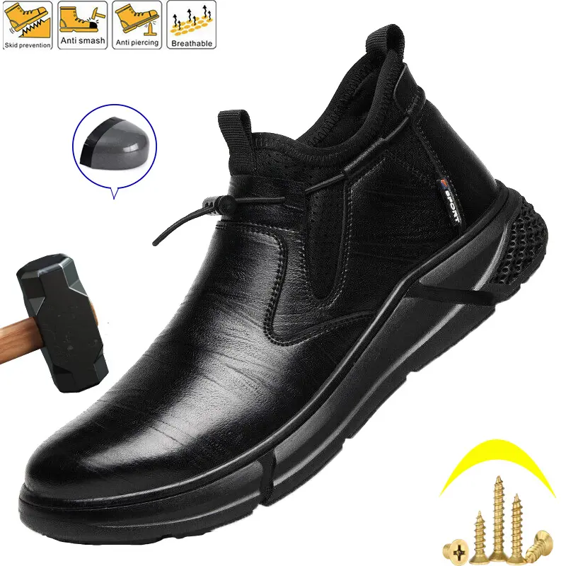 Waterproof Men's Safety Work Boots Steel Toe  protection comfort fit Shoes Anti Impact And Anti-Puncture Protective shoes Men Indestructible Shoes Fashion High quality texture Roofing Shoes Anti-slip wear resistant