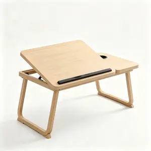 Foldable Adjustable Bed Desk with Cup Holder - Tiltable Laptop Table for Study, Work & Lazy Streaming