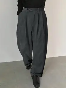 Men's Casual Corduroy Suit Pants, Casual Minimalist Button Up Trousers, Fashion Vertical Stripe Design, Slim Fit Pleated Straight Leg, Perfect Gift for Boyfriend/husband, Fitted Menswear
