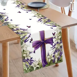 1pc Easter Table Flag with Cross Resurrection Lilies - Lily Cross Stems, Spring Church Home Decor for Easter Sunday Celebration, Year-Round Table Setting Decoration