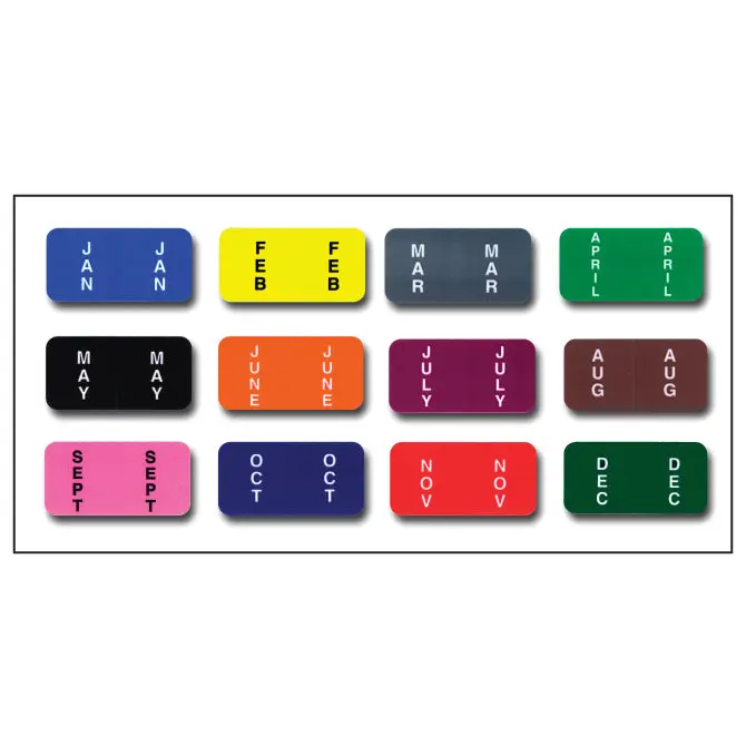 File Right Month Labels Ringbooks Set – 1-1/2" × 3/4" Laminated Month File Labels (Jan to Dec) – 270 Durable Premium Labels for Automotive Workshops & Office Document Management