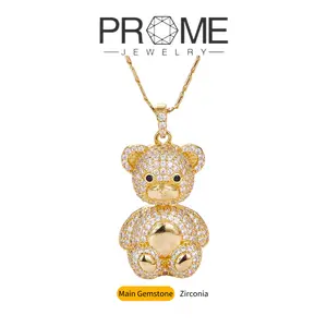 (CN075)Shaking Bear Zircon Pendant Necklace
