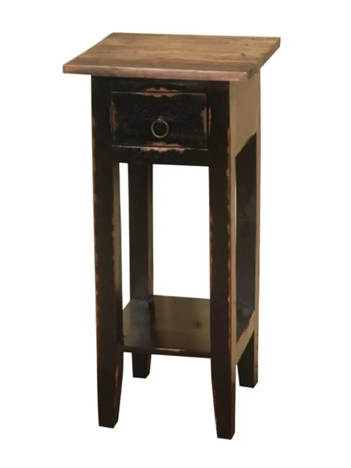 Sunset Trading Country Cottage Narrow Side Table - Mahogany Wood Farmhouse Look Bedside Table, Heavy Distressed Whitewash, Light Distressed Antique Black & Raftwood Stain Top, Drawer Interior Finish, Full Extension Drawers with Stops, Side Tables, Space S