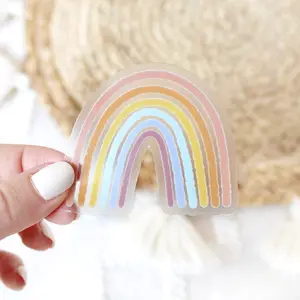 Clear Pastel Rainbow Waterproof Vinyl Sticker, 2.75x2.75"