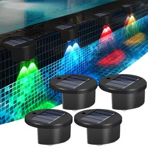 4 Solar Pool Side Lights - 2 Bulb Color Changing Light Up Swimming Pool Accessories - Night Lights - Outdoor LED Deck Lights For Stairs, Step, Fence, Yard, Patio, And Pathway Decor