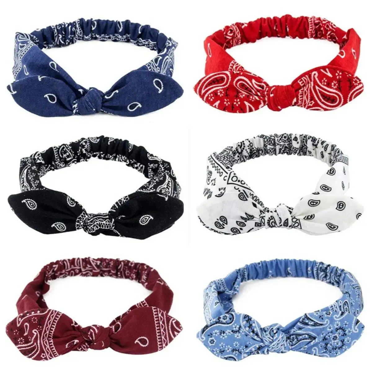 Women's Headbands 6-Pack, Assorted Knotted Fabric Bunny Ear Design with a Wide Elastic Band and Perky Flexible Ears, Headbands For Women, Elastic Bands, Fabric Cover, Flexible Wire, Accessory Kit Headbands