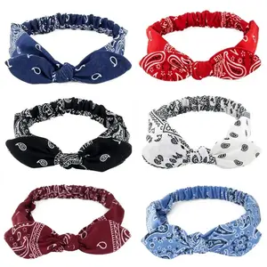 6-Pack Fashion Bunny Ear Knotted Headbands Elastic Multi-Color for Daily & Casual Wear Flexible Perky Ears Comfortable Knot Design