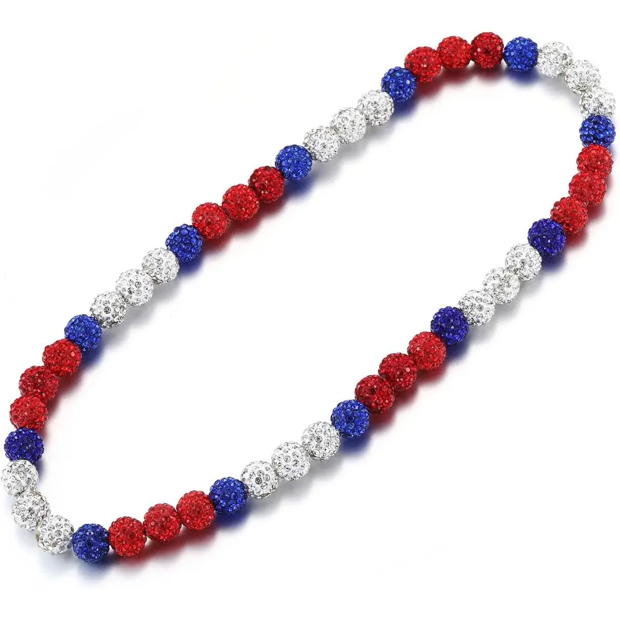 Men's Ball Chain Necklaces, Brave Tricolor Style with Rhinestone Discoball, Sparkle Drip Chain, Multi-Size 18/20/22in, Baseball Games, Birthday, Brave | Deep Red-Navy-White, Casual, 18Inch, 20Inch, Bead, Rhinestones, Tricolor Disc, Sports Events