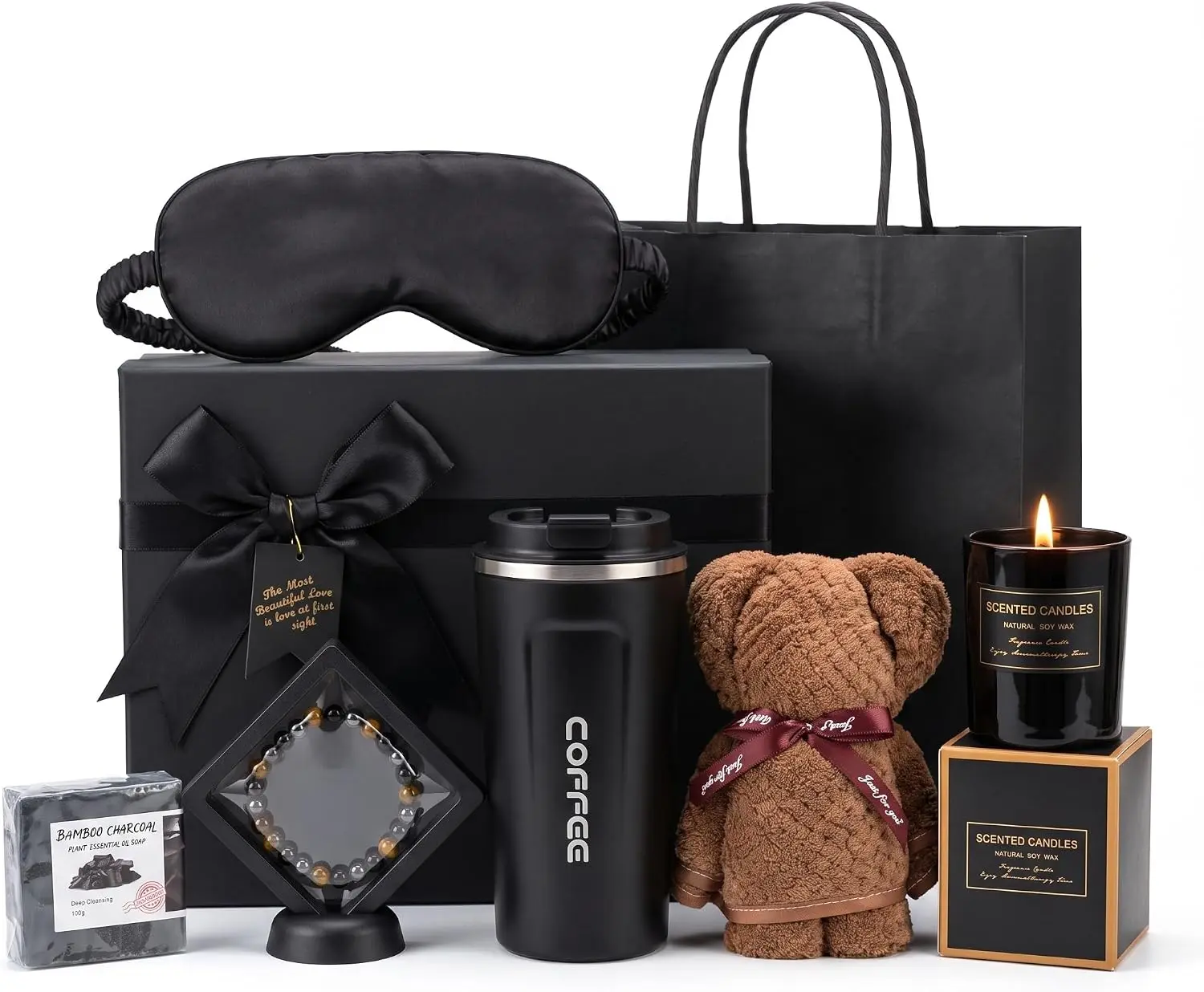 Halloween Fall Gift Men's Relaxation Set – 7-Piece Self-Care Box with Candle, Mug, Towel, Soap, Bracelet & Sleep Mask for Husband, Boyfriend, Dadter, Best Friend, Girlfriend