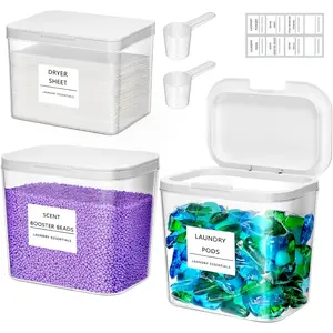 Lifewit 3-Piece Laundry Pods Container Set with Pop-up Lid, Home Organiser for Laundry Room Storage, Holds Washing Powder, Scent Booster Beads and Dryer Sheets, 2700+2000ml/0.72+0.5gal
