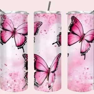 Pink butterflies | 20oz sublimation transfer (TRANSFER PRINT, NOT FINISHED TUMBLER)