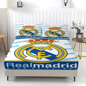 Real Madrid Team Emblem Themed Fitted Sheet,Colorfast,Including 1 Bed Sheet and 2 Pillowcases,The Non Slip Dust Cover is Suitable for Teenagers and Adults Bedrooms and Guest Rooms,Suitable for Personal Use or as a Gift Bedding Set Bed Sheets Set