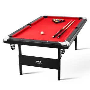Summervibes VEVOR Billiards Table, 7 ft Pool Table, Portable Foldable Space-Saving Table, Billiard Table Set Includes Balls, Cues, Chalks and Brush, Black with Red Cloth, Perfect for Family Game Room Kids Adults
