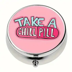 Take a Chill Pill Round Pill Organizer, Mini 3-Compartment Medicine Storage Box, Portable Home & Travel Healthcare Gift for Pocket & Wallet