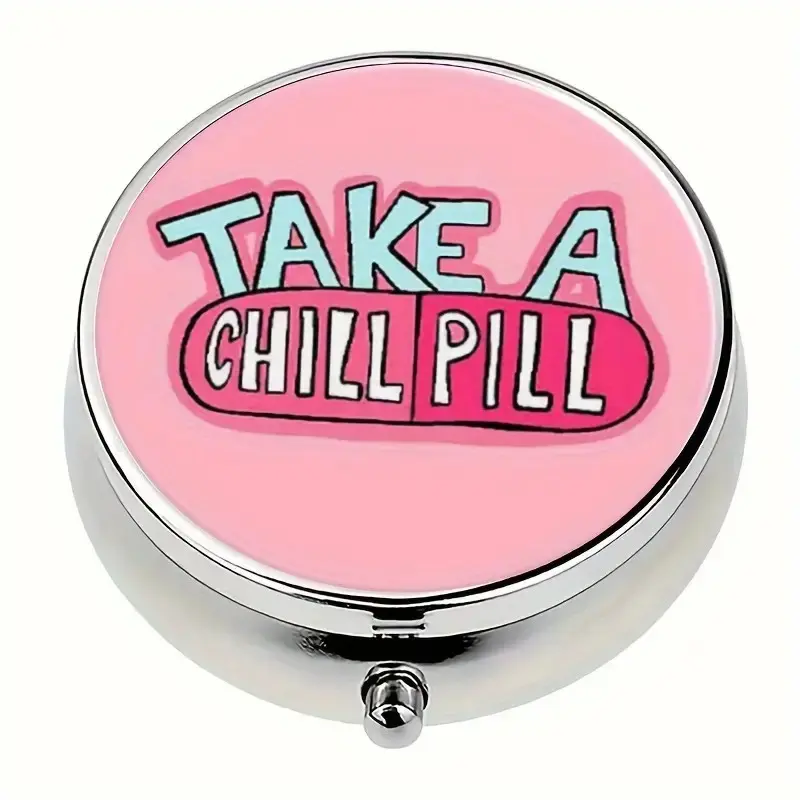 Take a Chill Pill Round Pill Organizer, Medical Organizer, Portable Vitamin Organizer, Supplement Organizer, Mini 3-Compartment Medicine Storage Box, Portable Home & Travel Healthcare Gift Aid for Pocket & Wallet