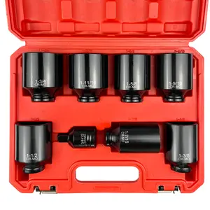 EACELIY 8PCS 1/2" Axle Nut Socket Set,Drive Spindle Wheel Axle Nut Wrench Large Sockets,CR-MO Steel,6-Point,1-11/16-1-3/4inch and 3/4 to 1/2 Adapter